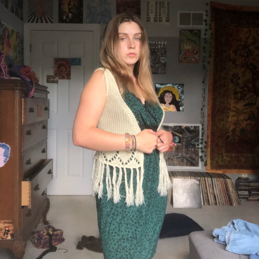 Off-white crochet fringe vest